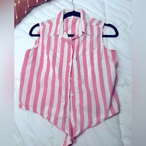 Levis pink and white button up front tie sleeveless tank top